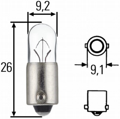 Polttimo HELLA HEAVY DUTY T4W BA9s, Edessä, Edessä ja takana, Ase HELLA