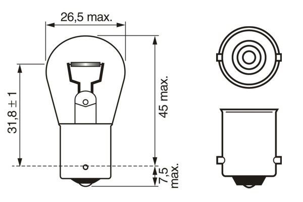 Polttimo BOSCH Pure Light WS P21W BA15s, Edessä, Takana, Asennus  BOSCH