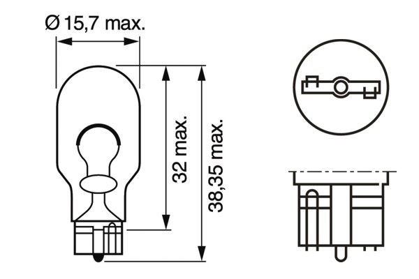 Polttimo BOSCH Pure Light WS W16W W2,1x9,5d, Edessä, Takana, Asen BOSCH