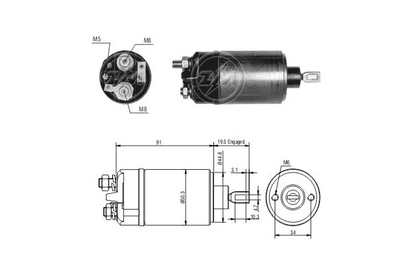Magneettikytkin, käynnistin 12V
