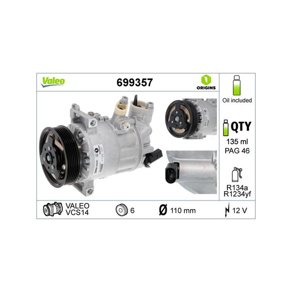 Kompressori, ilmastointilaite 12V VALEO VALEO