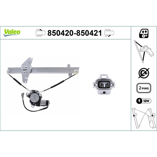 Lasinnostin, Edessä, Vasen Valeo 850420 VALEO Lasinnostin, Edessä, Vasen Valeo 850420 VALEO