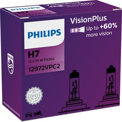 Halogeenilamppu PHILIPS VisionPlus H7 PX26d, Molemminpuolin Philips