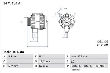 Laturi 14V 130A Bosch 0 986 048 801 BOSCH