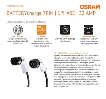 Latauskaapeli Osram Typ 2 32A, Fas-3 OSRAM OSRAM