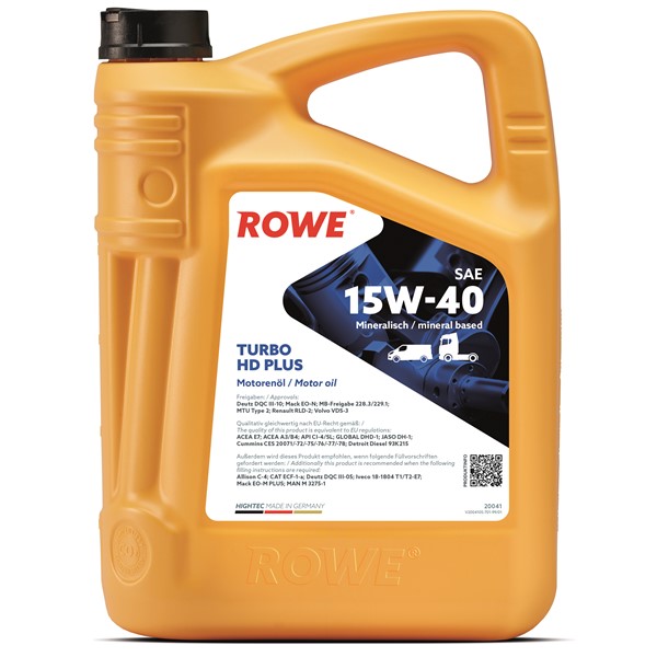 Moottoriöljy Rowe Hightec Turbo Hd+ 15w-40 5l A3/B4 E7, 5L ROWE ROWE