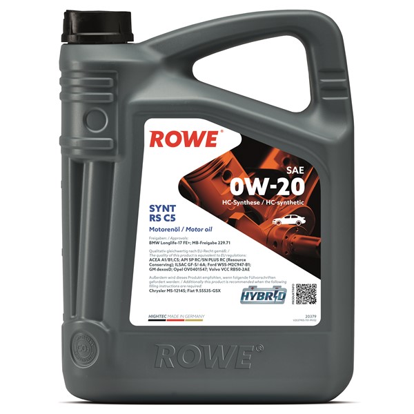 Moottoriöljy Rowe Hightec Synt Rs C5 Sae 0w-20 5l ROWE ROWE