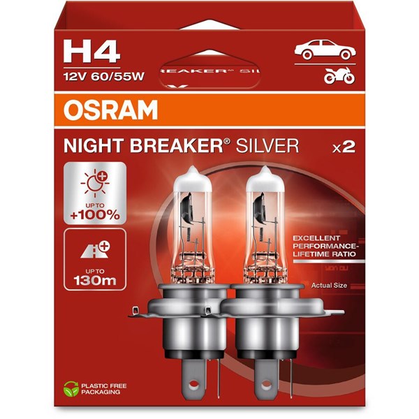Halogeenilamppu Night Breaker Silver H4 P43t OSRAM