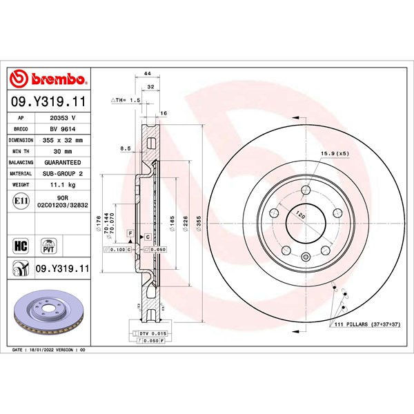 Jarrulevy Tuuletettu, Etuakseli BREMBO BREMBO