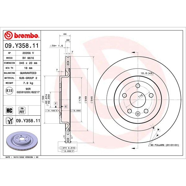Jarrulevy Tuuletettu, Taka-akseli BREMBO BREMBO