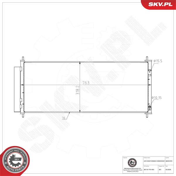 Kondensaattori, ilmastointilaite ESEN SKV ESEN SKV Kondensaattori, ilmastointilaite ESEN SKV ESEN SKV