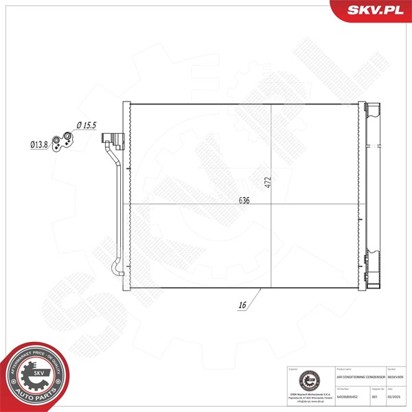 Kondensaattori, ilmastointilaite ESEN SKV ESEN SKV Kondensaattori, ilmastointilaite ESEN SKV ESEN SKV