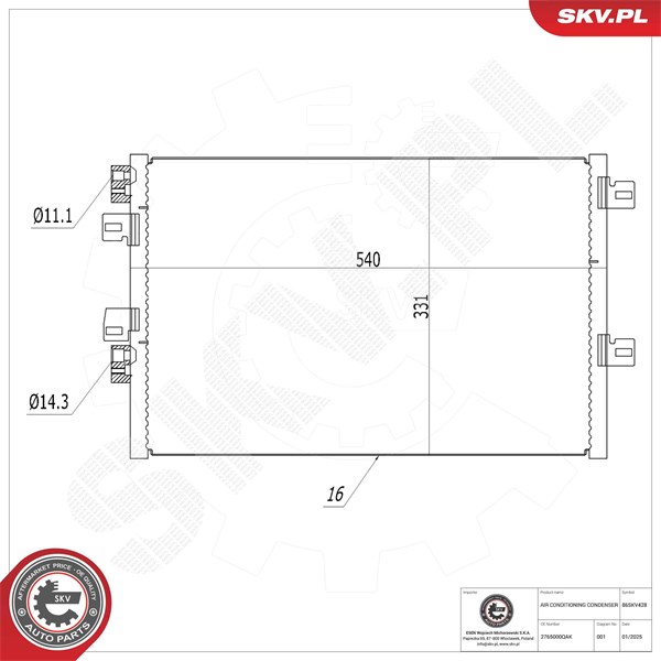 Kondensaattori, ilmastointilaite ESEN SKV ESEN SKV