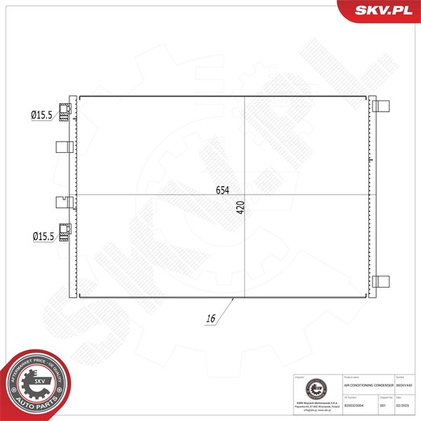 Kondensaattori, ilmastointilaite ESEN SKV ESEN SKV