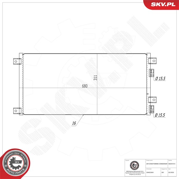 Kondensaattori, ilmastointilaite ESEN SKV ESEN SKV