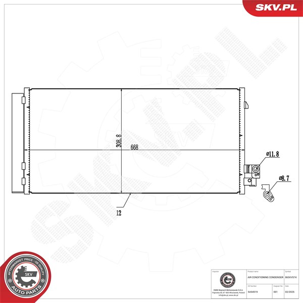 Kondensaattori, ilmastointilaite ESEN SKV ESEN SKV Kondensaattori, ilmastointilaite ESEN SKV ESEN SKV