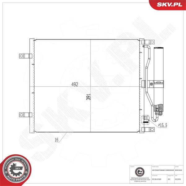 Kondensaattori, ilmastointilaite ESEN SKV ESEN SKV Kondensaattori, ilmastointilaite ESEN SKV ESEN SKV