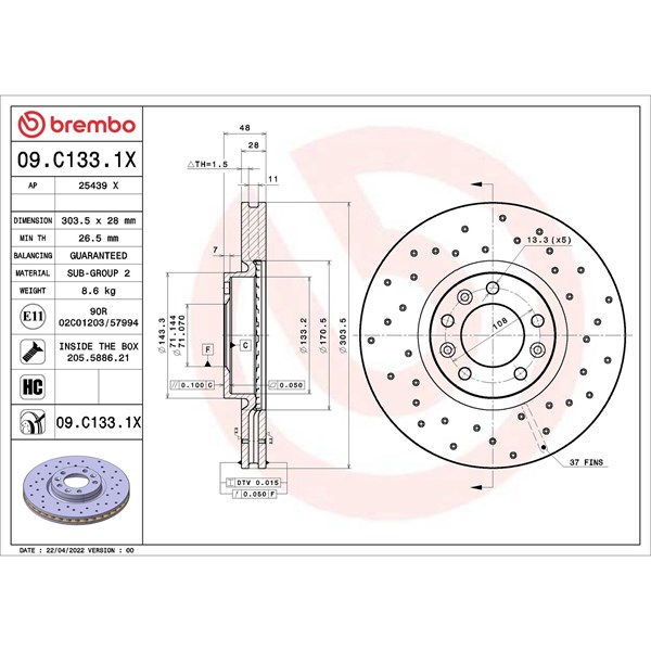 Jarrulevy Reijitetty/tuuletettu, Etuakseli BREMBO BREMBO
