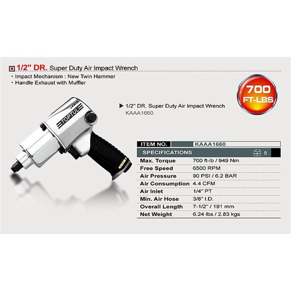 Tryckluftsdriven mutterdragare 1/2 949 Nm TOPTUL - 2362579