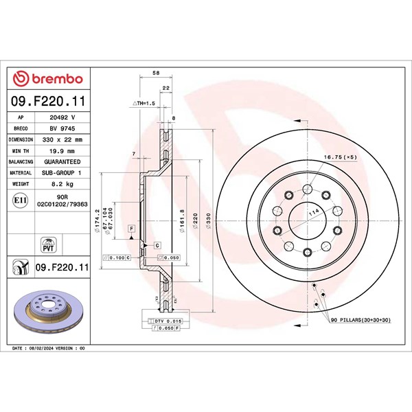Jarrulevy Tuuletettu, Taka-akseli BREMBO BREMBO