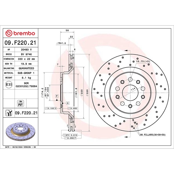 Jarrulevy Tuuletettu, Taka-akseli BREMBO BREMBO