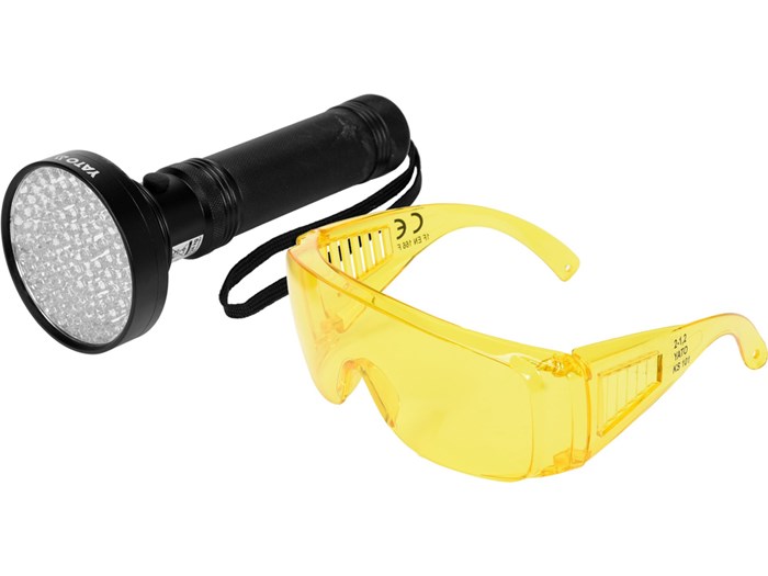 UV-taskulamppu 100 LED silmälasien kanssa YATO Yato