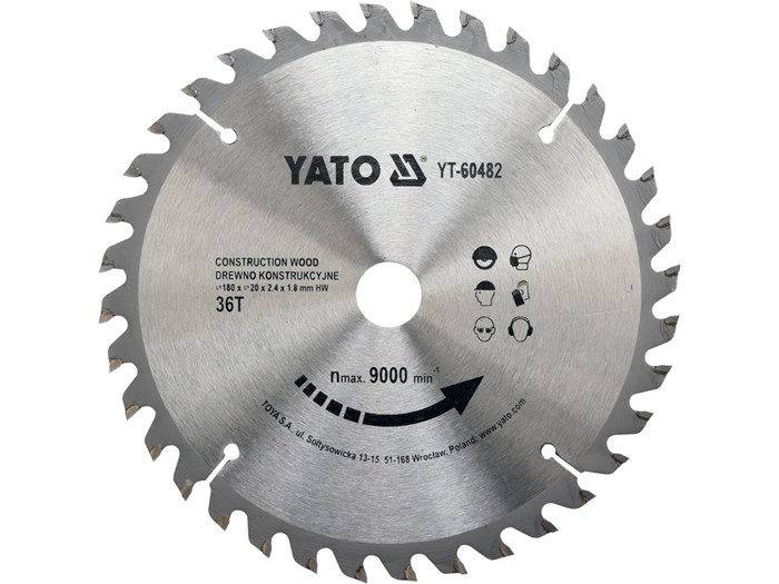 TCT-terä rakennuspuulle 180x36T x20 mm YATO Yato