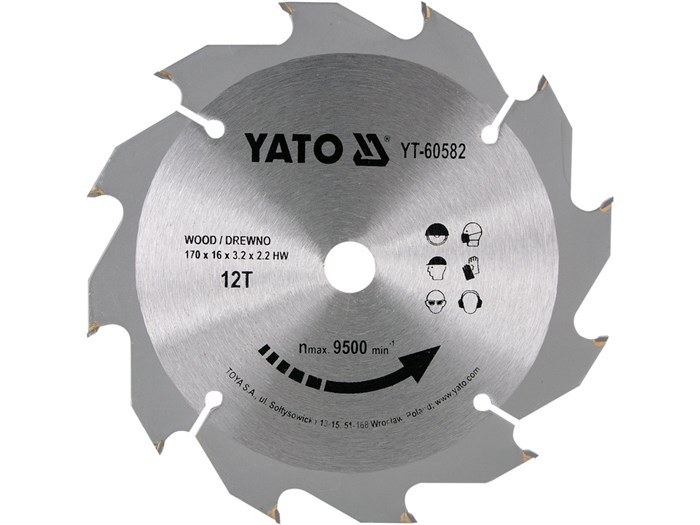 TCT-terä puulle 170x12T x16 mm YATO Yato