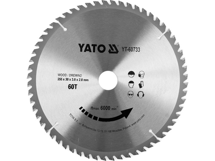 TCT-klinga f&ouml;r tr&auml; 255x60T x30 mm YATO - 2495350