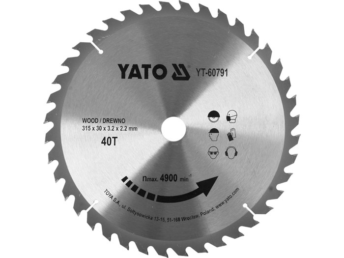TCT-klinga f&ouml;r tr&auml; 315x40T x30 mm YATO - 2494833