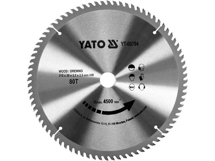 TCT-klinga f&ouml;r tr&auml; 315x80T x30 mm YATO - 2495586