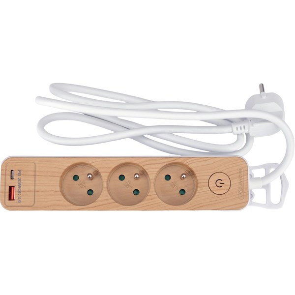 Grenuttag i tr&auml; med USB 3-v&auml;gs 1,4 m STHOR - 2513860