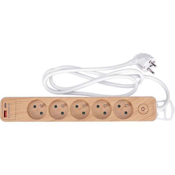 Grenuttag i tr&auml; med USB 5-v&auml;gs 1,4 m STHOR - 2513861