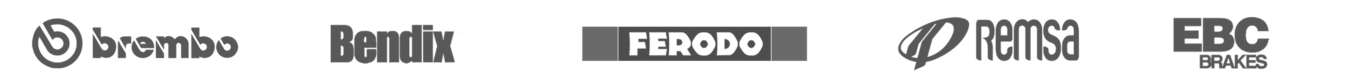 Jarruosien valmistajien logot: Brembo, Bendix, Ferodo, Remsa, EBC Brakes
