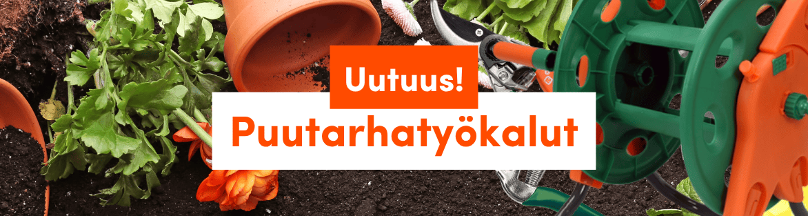 Puutarhatyökalut, kasvit, ruukut, oksasakset ja letkukela – uutuus